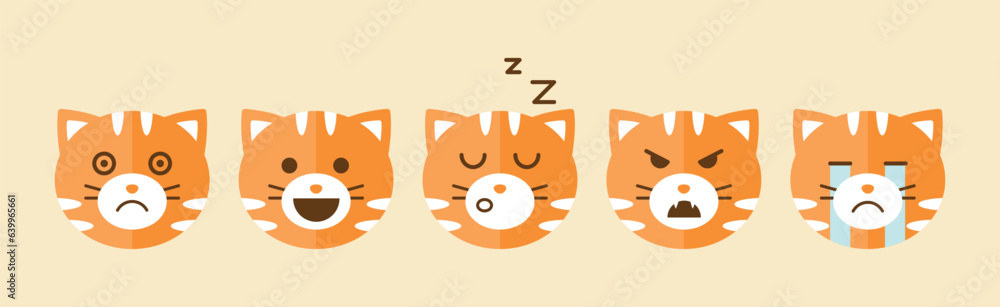 Aufkleber funny ginger cat muzzle or face with different emotion vector set