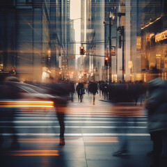 Blur effect of a lot of people crossing a cross walk in a city. - obrazy, fototapety, plakaty