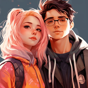 Couple in anime style.