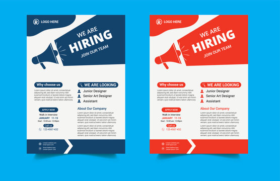 We are hiring flyer design bundle. Job Vacancy Flyer Template or We are hiring flyer template design. Job offer leaflet template. Job vacancy  poster template design. Corporate Business flyer Design.