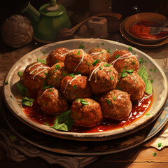 Plate of meatballs with sauce.
