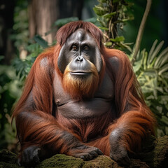 Obraz premium Portrait of an orangutan in a zoo.