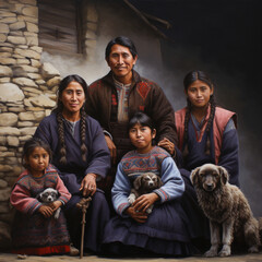 Peruvian family. - obrazy, fototapety, plakaty