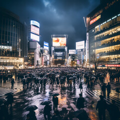 Illustration of Shibuya crossing, in Tokyo, Japan.