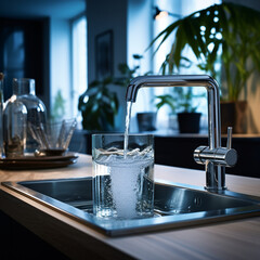 Tap water in a modern home. - obrazy, fototapety, plakaty