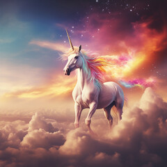 Naklejka na ściany i meble Unicorn in a pink sky.