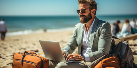 Coastal Workspace: Businessman Combines Work and Leisure