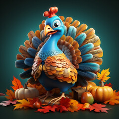 Thanksgiving Turkey Celebration, Fun 3D Icon Illustration