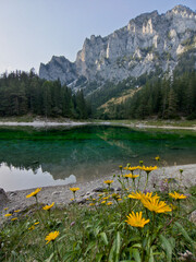 Fototapeta na wymiar Mountain Lake in Austria Green Lake in Styria