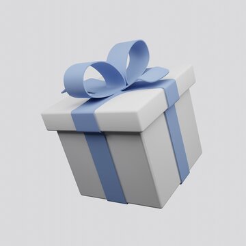 3d render gift box with ribbon present package. 3d illustration. Celebration concept image icon. White with blue