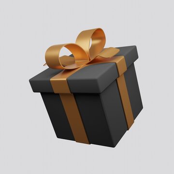 3d render gift box with ribbon present package. 3d illustration. Celebration concept image icon. Black