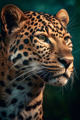 A portrait of a leopard in the wild. Generative artificial intelligence.