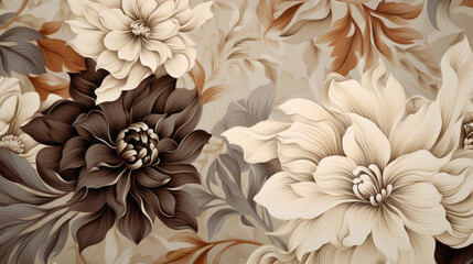 Elegant Vintage Floral Patterns in Muted Sepia Tones