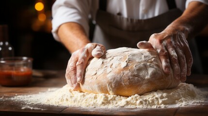 Close - up of hands kneading dough with culinary passion, Stock photo,