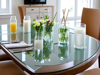 Stylish, designer glass on the table. Generative AI