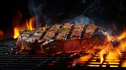 Steak BBQ. Close-Up Shot. TAGS: Food advert, Eye catching, Exquisite, Delicious, Mouthwatering, Appetizing, Irresistible, Impressive. Ai Generated Art.