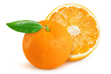 Mandarin and orange on an isolated white background.