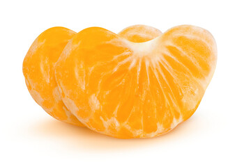 Peeled mandarin slices on an isolated white background.