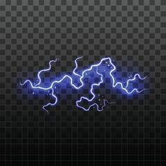 Realistic Detailed 3d Blue Lightning Electric Thunderbolt Symbol of Thunder Hit. Vector illustration of Thunderstorm Charge