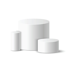 Realistic Detailed 3d White Cylinder Podium Platform Stage Product Empty Template Mockup for Show and Presentation. Vector illustration