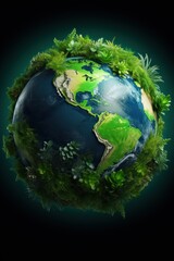 World Vegetarian Day. planet Earth covered with abundant sprouts of vegetarian plants. 3D illustration