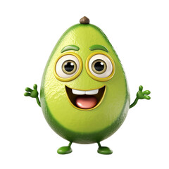 Fototapeta premium Cute Cartoon Avocado Character Isolated on a Transparent Background