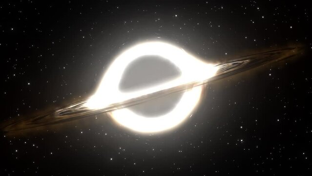 Supermassive black hole flies in the foreground against the background of a galaxy, a starry sky

