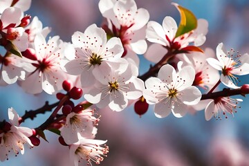 The beautiful flowers from cherry trees, which were a special gift for Mother's Day, were carefully and gently captured.. Creative resource, AI Generated