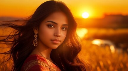Fototapeta premium a beautiful young woman standing in a wheat field