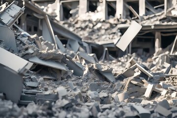 A building has fallen down and the debris is scattered, showing a scene of a big mess. reative resource, AI Generated