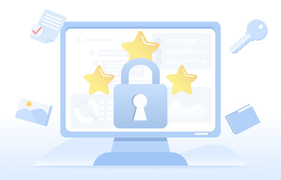 Business protection data concept. Cyber safety, protect analysis detail, backup, firewall, data access computer hacker, internet network security. Detect online threat. Flat vector design illustration