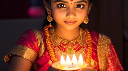a young girl holding a lit candle in her hands