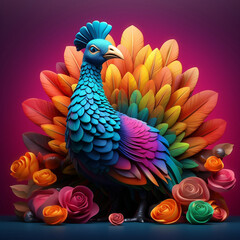Turkey Celebrating Thanksgiving, 3D Icon Illustration