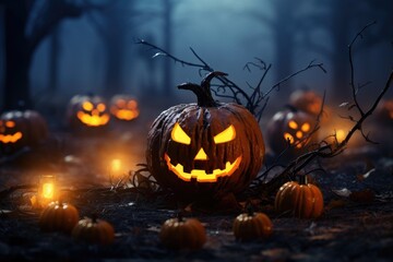 Fototapeta premium fantastic Halloween themed Pumpkins background
