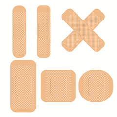 set of medical band plaster or first aid medical adhesive bandages or medical patch plasters concept.