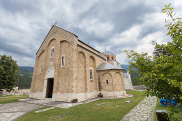 Fototapeta na wymiar Studenica Monastery, 12th-century Serbian Orthodox Church monastery with rich history and spirituality. UNESCO World Cultural Heritage. Serbia, Europe.