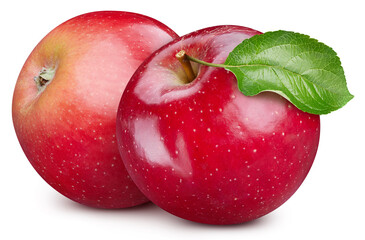 Apple fruit with leaf isolate. Red apple whole and half on white. Apple clipping path. High End...