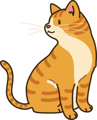 Simple and adorable illustration of orange tabby cat sitting looking sideways