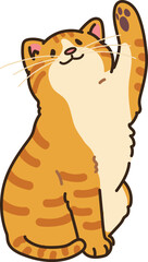 Fototapeta na wymiar Simple and adorable illustration of orange tabby cat playing raising paw