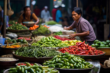 View of vendors selling fresh food in traditional market