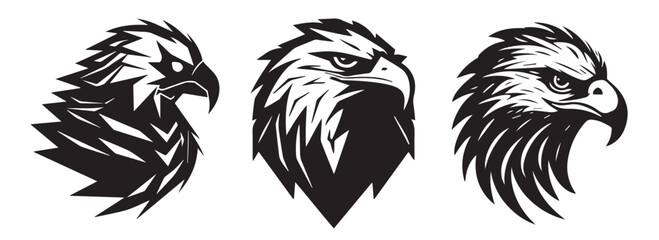 Eagle heads black and white silhouette vector illustration logo shape
