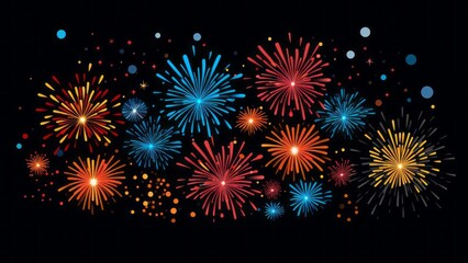 Fototapeta na wymiar fireworks on black background, flat illustration