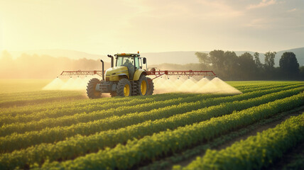 Fototapeta premium modern tractor working in the field with sunset light