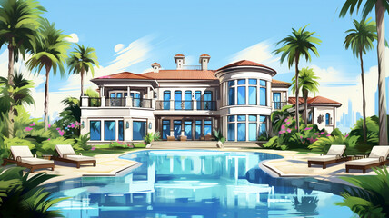 Fototapeta premium Luxurious mansion with swimming pool