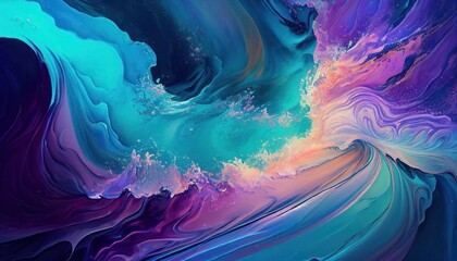 Abstract ocean water colorful paint art, sea waves pattern