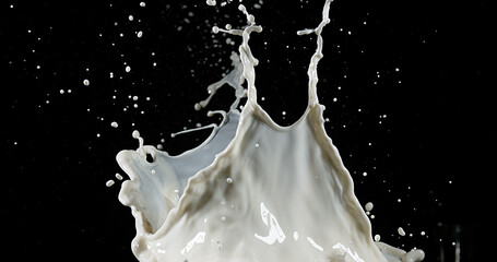 Exploding Milk against Black Background - obrazy, fototapety, plakaty