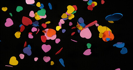 Hearts falling against Black Background for Saint Valentine's Day