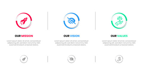 Mission Vision Values infographic Banner template. Company goal infographic design with  Modern flat icon design. vector illustration infographic icon design banner.