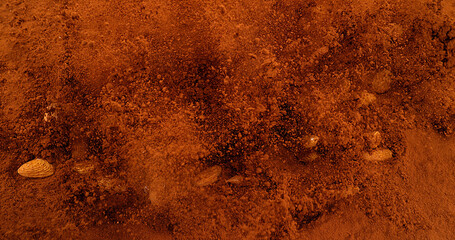 Almonds Falling in Black Chocolate Powder