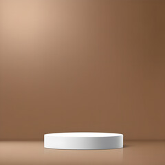 white podium on brown background, minimal cosmetic background for product presentation. Created with generative AI technology